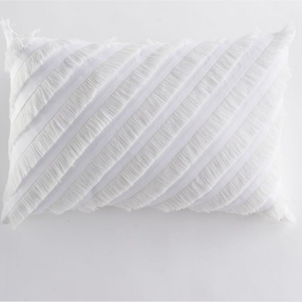 Lauren Conrad White Textured Lumbar Pillow Diagonal Fringe Accent Throw Cushion